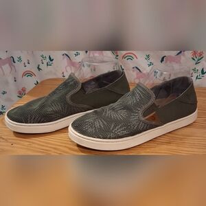 EUC OluKai Pehuea Forest Green Fern Plant Casual Slip-On Sneaker Shoe SZ 7.5